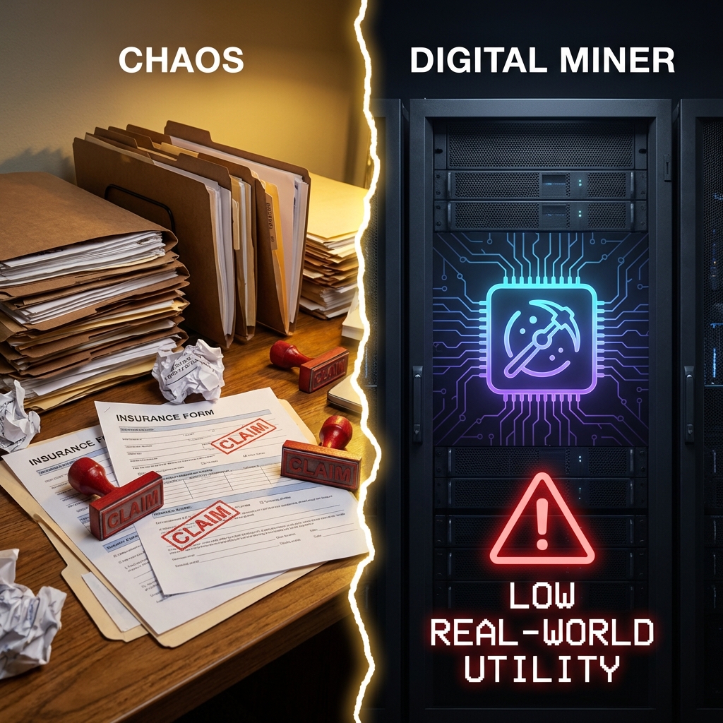 Infographic illustrating traditional trucking and crypto mining industry challenges